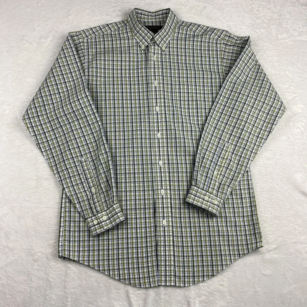 Brooks Brothers Boys XL Green White Plaid Dress Shirt Non-Iron Long Sleeves